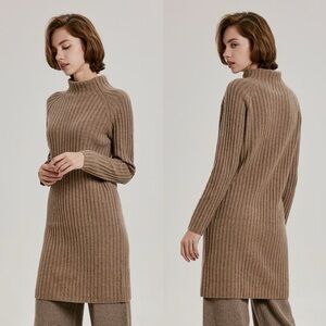 Chic Ribbed Turtleneck Sweater Tunic and Pants set